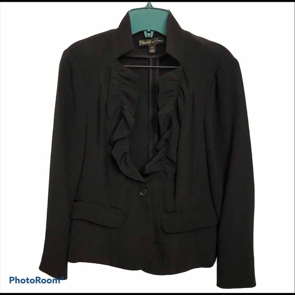 Elizabeth and James Silk Black Ruffle Blazer Size SMALL